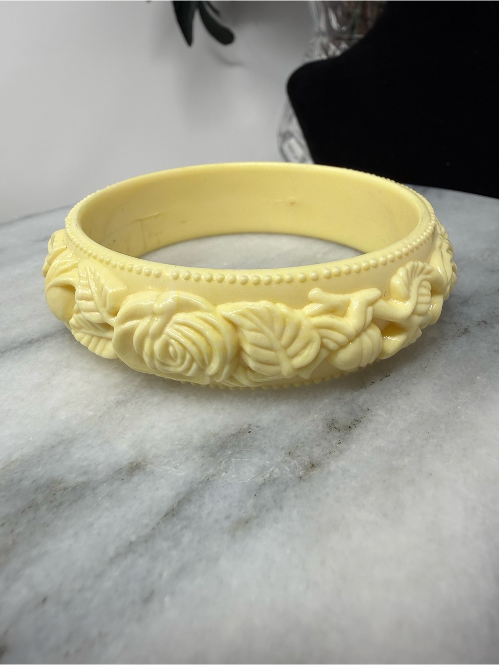 Vintage Celluloid Rose Bangle Bracelet